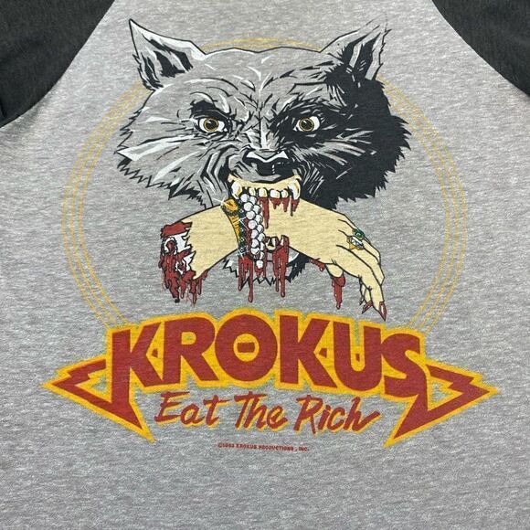 Vintage T Shirt Krokus Eat The Rich 1983 Tour Shirt S/M Raglan 50/50 Made In USA - Picture 4 of 12